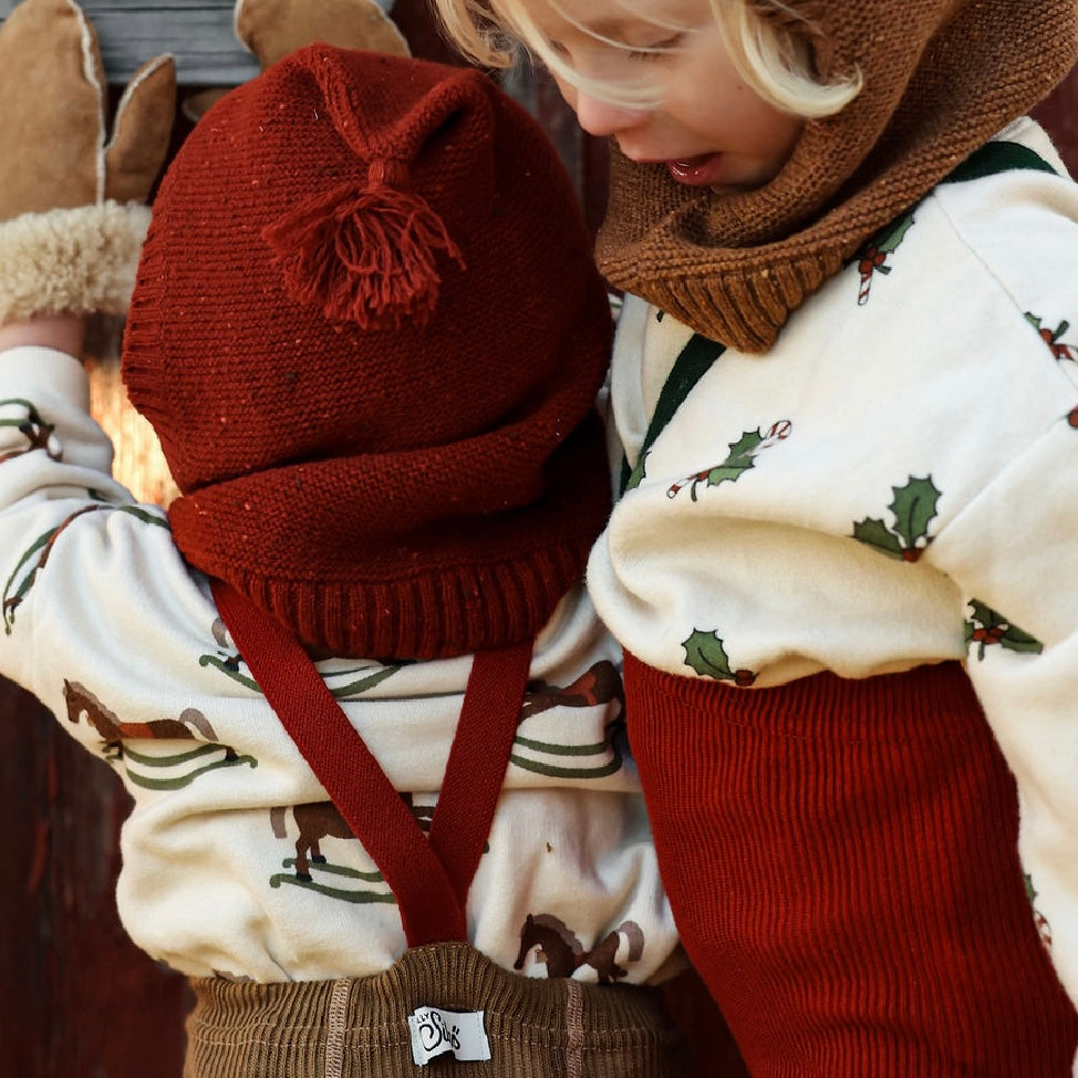 Silly Silas Footless Festive Tights with Braces (Acorn Brown + Maple Leaf)